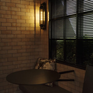 Interior of a cafe with brick walls